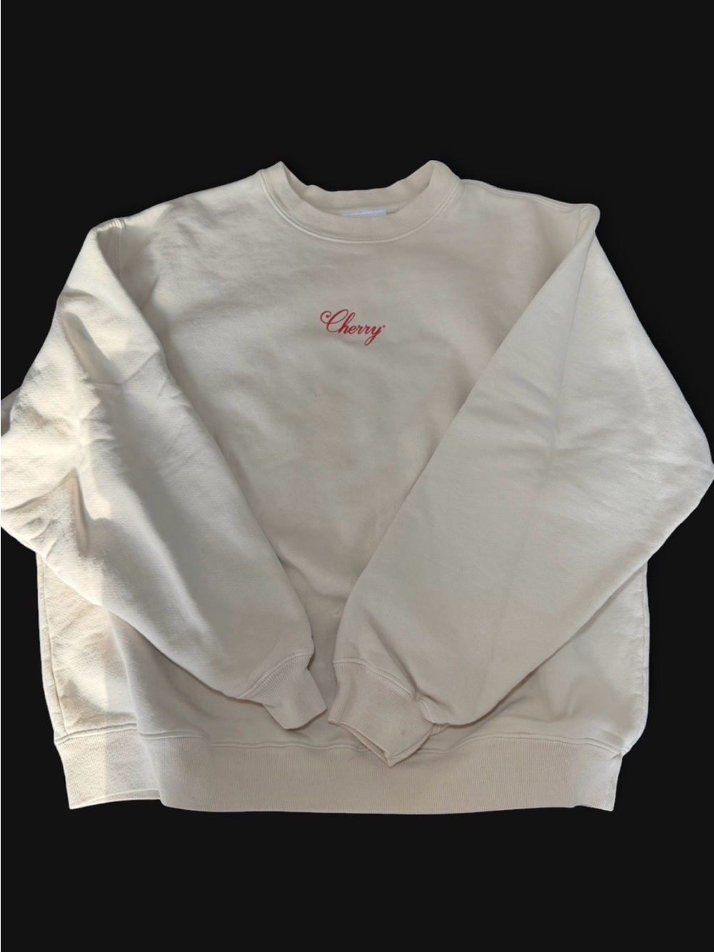 Cherry LA Cream Crewneck Sweater with Red Script Logo